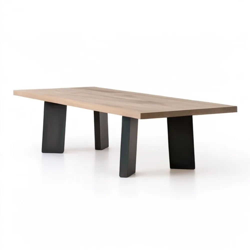 Prostokątny stół do jadalni 180 x 90 x 75 cm z blatem w kolorze jasnego dębu i czarnymi stalowymi nogami