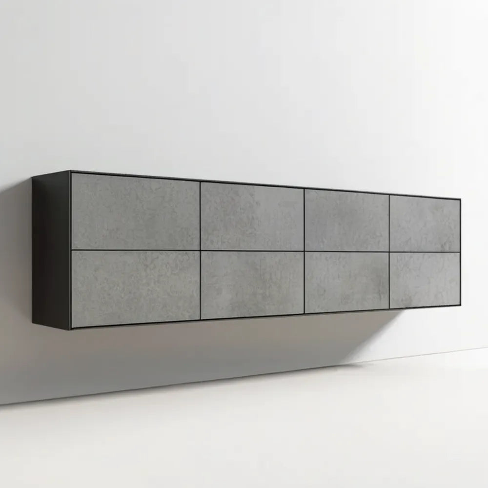 Wisząca szafka ścienna z MDF, szary beton/czarny, 240 × 35 × 80 cm
