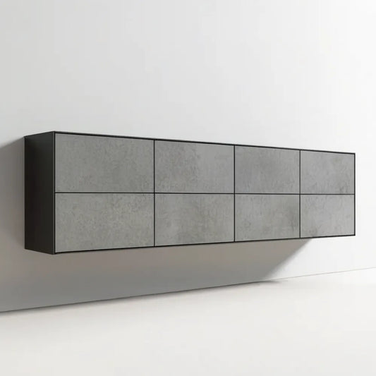 Wisząca szafka ścienna z MDF, szary beton/czarny, 240 × 35 × 80 cm