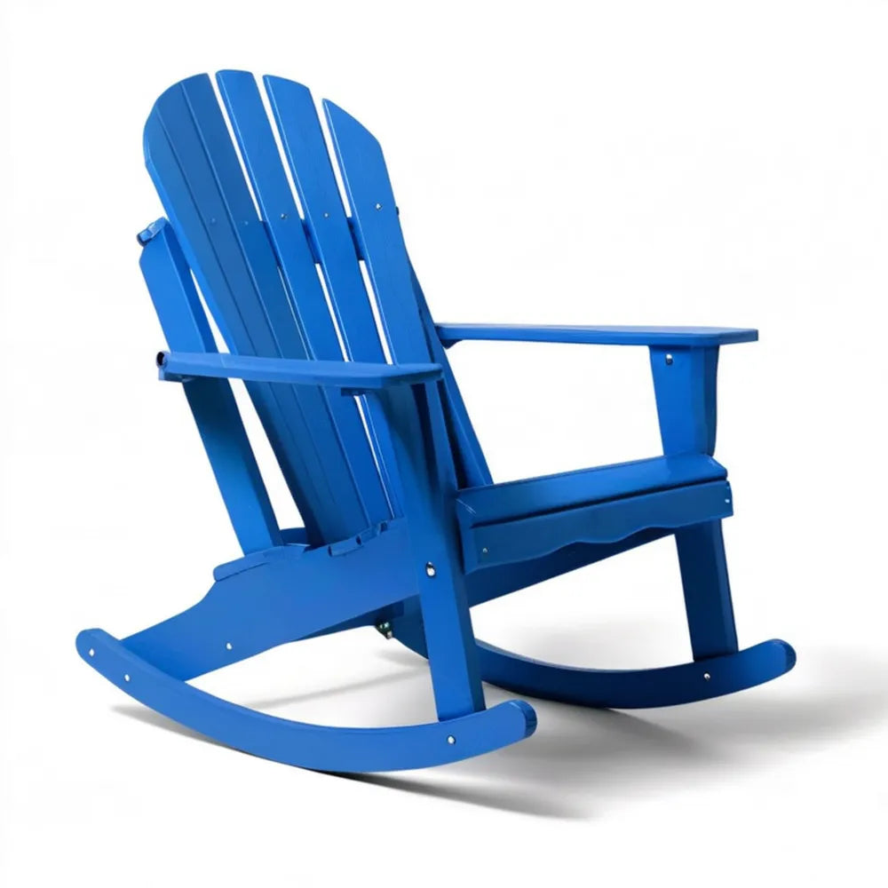 Niebieski drewniany fotel bujany Adirondack 76 x 98 x 91 cm