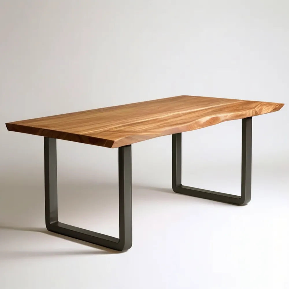 Stół jadalniany z litego drewna akacjowego 180 x 90 x 75 cm, naturalny brąz/czarny