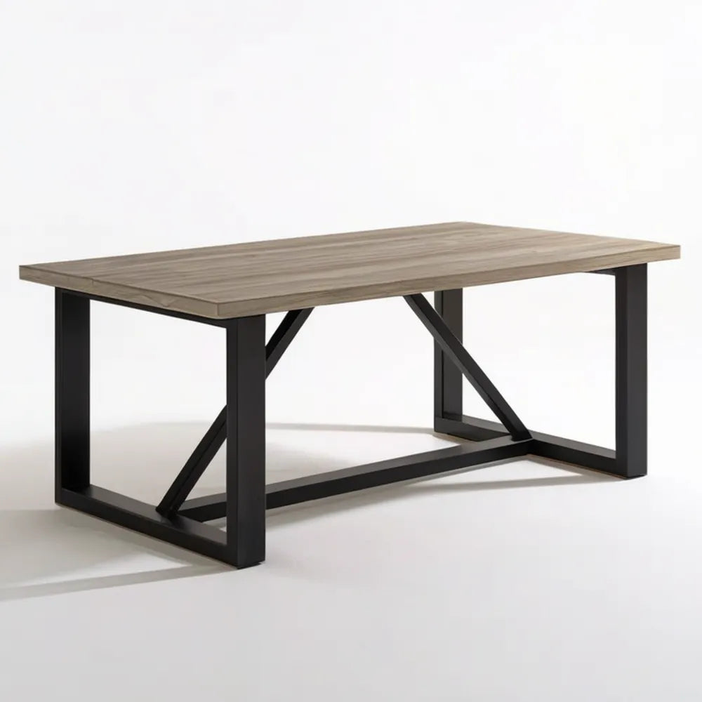 Prostokątny stół z blatem MDF w dekorze jasnego dębu i czarną stalową podstawą, 160 x 80 x 75 cm