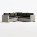 Narożna sofa ogrodowa 5-osobowa z technorattanu PE, szara z czarnymi poduszkami, 250 x 200 x 70 cm