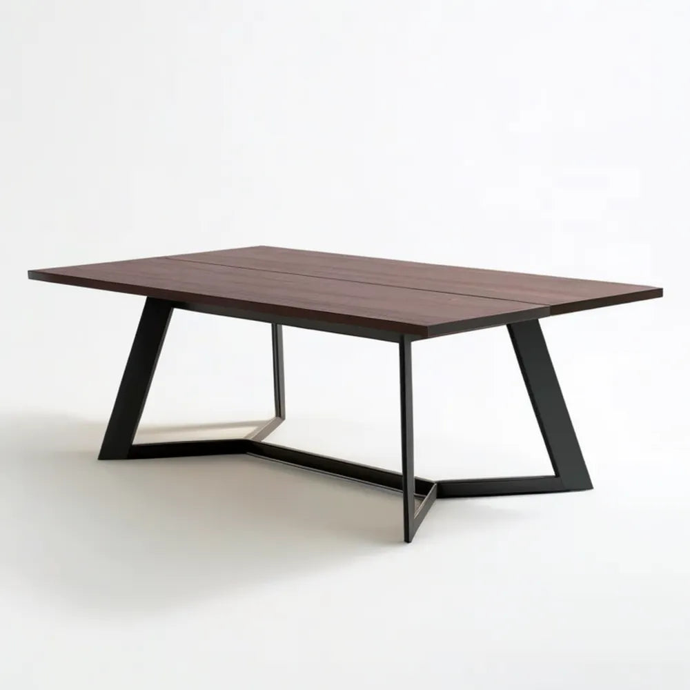 Prostokątny stół 180 x 90 x 75 cm z blatem MDF w kolorze ciemnego orzecha i czarną stalową podstawą