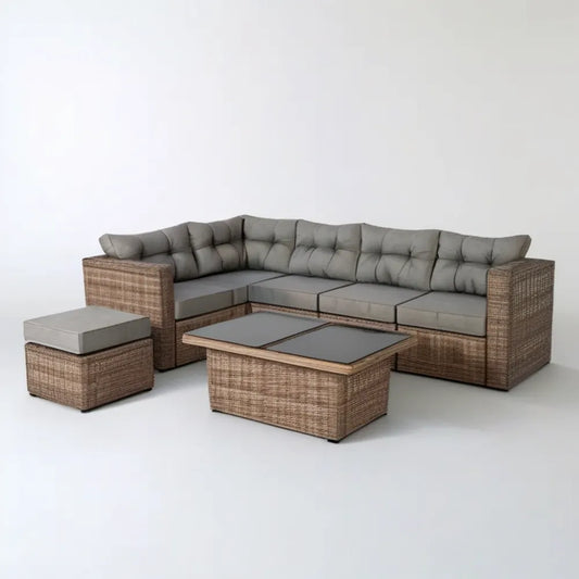 Narożny zestaw ogrodowy z technorattanu 230 × 180 × 75 cm Brązowy/Szary