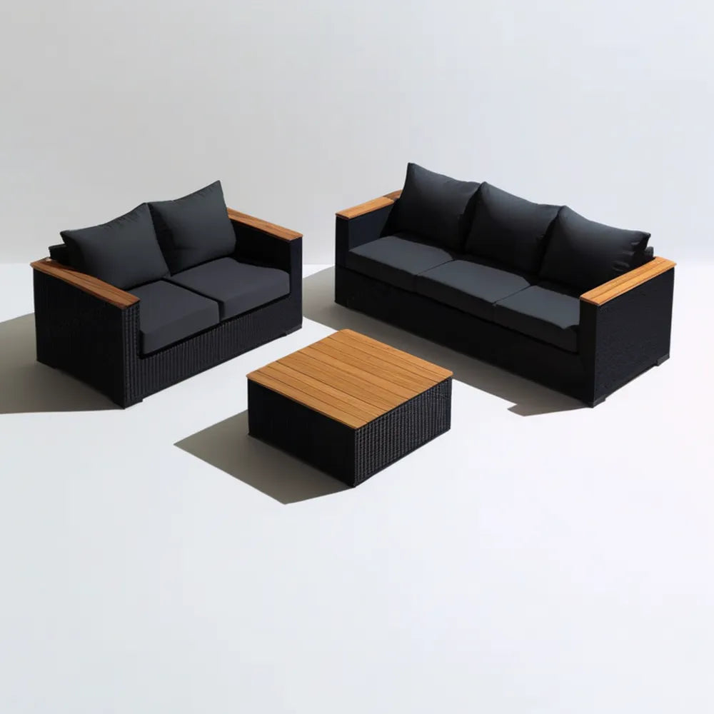3-elementowy zestaw wypoczynkowy z technorattanu PE czarno-brązowy, sofa 3-osobowa 200 × 75 × 65 cm