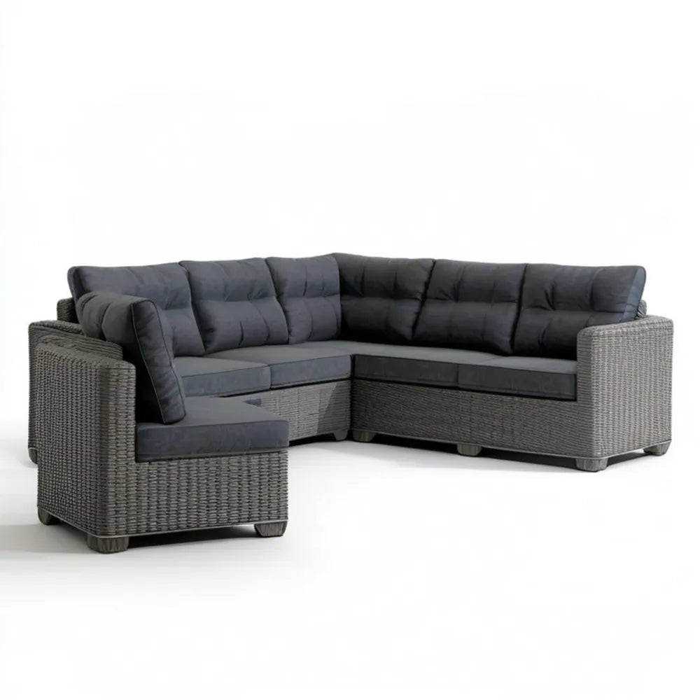 Ogrodowa sofa narożna z technorattanu PE w kształcie L, grafitowo-ciemnoszara, 250 x 190 x 85 cm