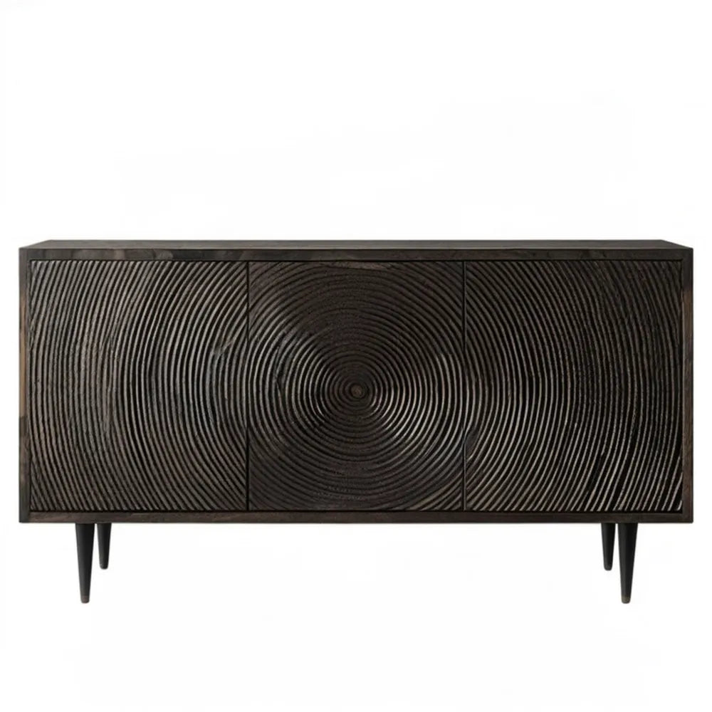 Czarny kredens z litego drewna mango, 3 drzwi, 160 x 40 x 75 cm