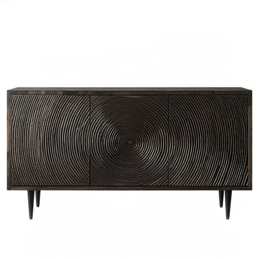 Czarny kredens z litego drewna mango, 3 drzwi, 160 x 40 x 75 cm