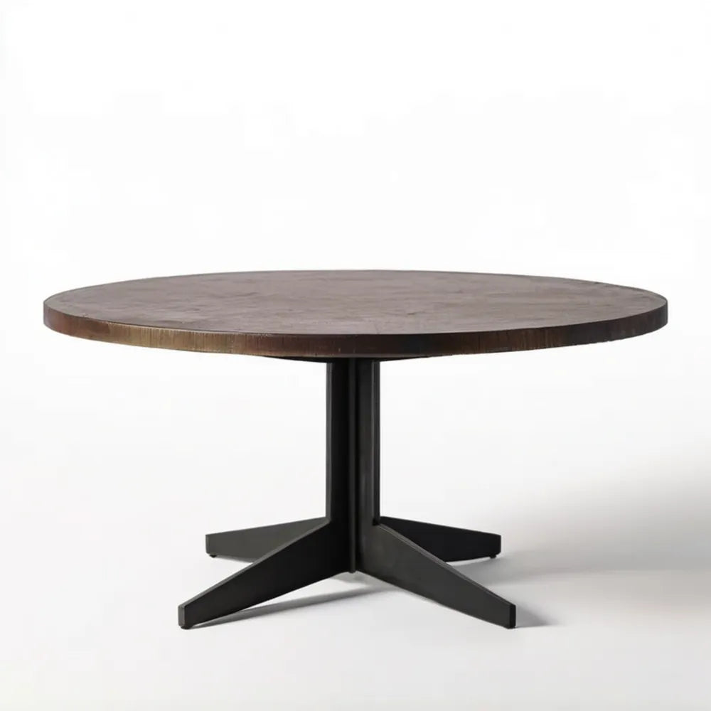Okrągły stół jadalniany 120 × 75 cm z blatem MDF w okleinie dębowej, ciemnobrązowy/czarny