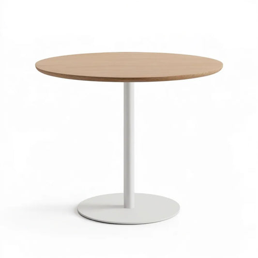 Okrągły stół z blatem MDF w fornirze dębowym, biały, Ø 100 x 75 cm