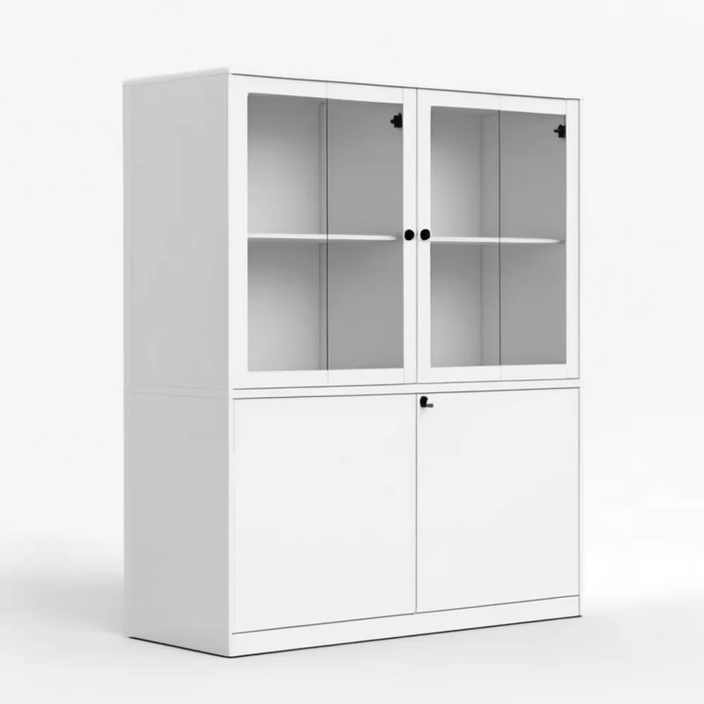 Biała szafka z przeszkleniem i 2 półkami, 82,5 × 30,5 × 150 cm