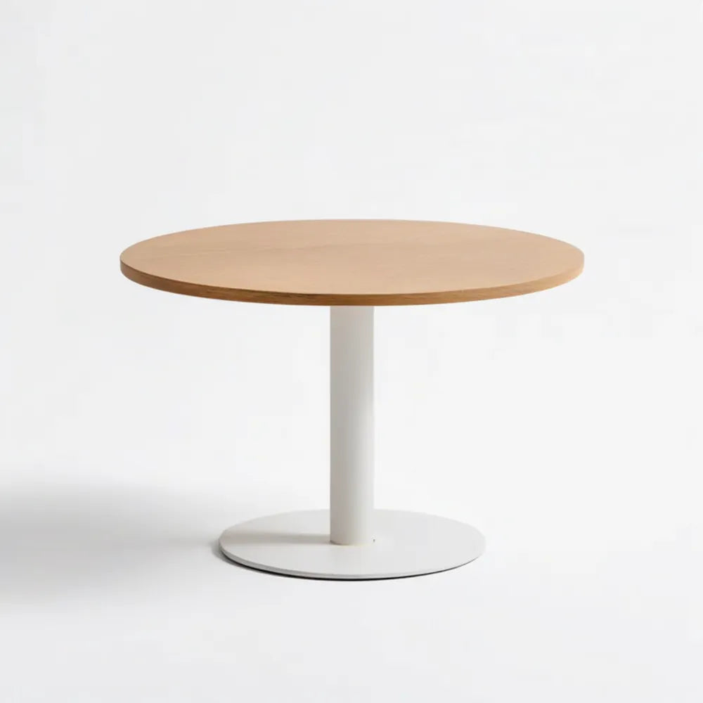 Okrągły stół z blatem MDF w fornirze dębowym, naturalny dąb/biały, Ø100 × 75 cm