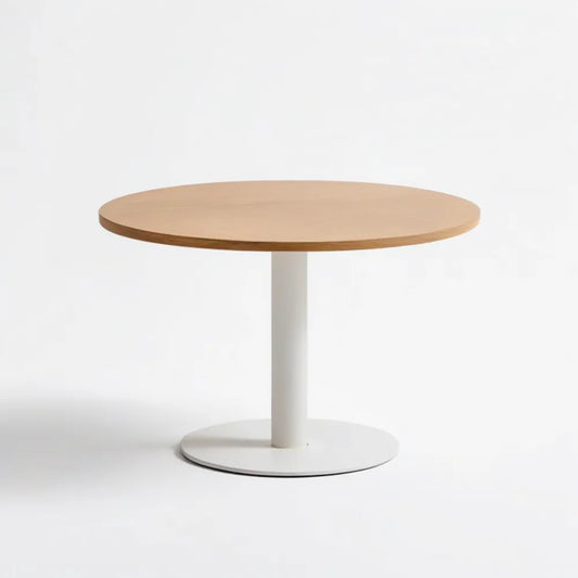 Okrągły stół z blatem MDF w fornirze dębowym, naturalny dąb/biały, Ø100 × 75 cm